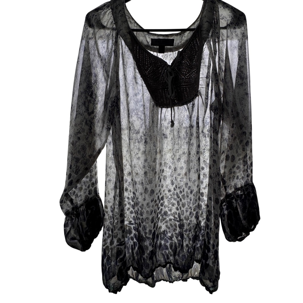Nine West Sheer Animal Print Top Womens Size M‎ Flowy Boho Indie Neutrals Mosaic